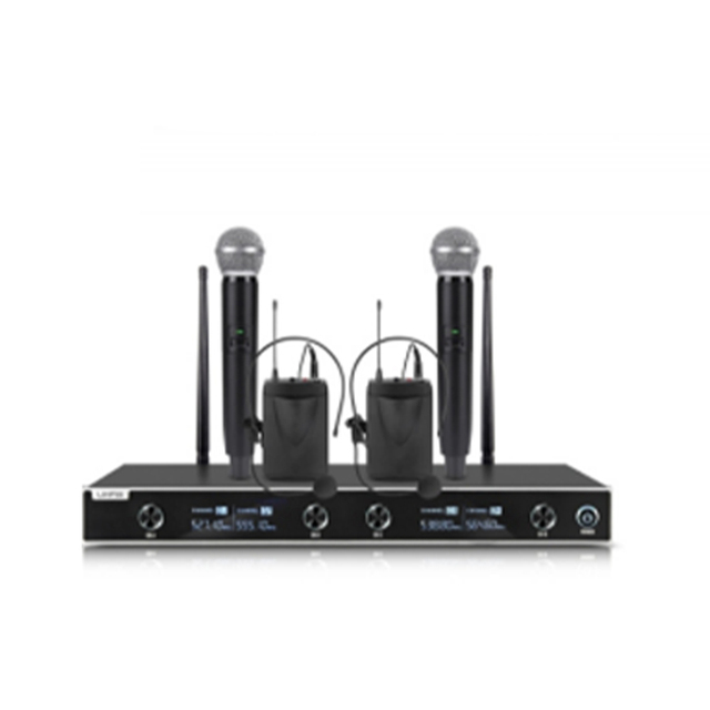 4 Channels Professional Portable Conference Wireless Microphone System Karaoke UHF Metal Dynamic Lavalier Cordless Handheld Mic