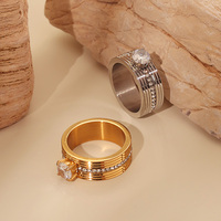 Dainty Zircon Anneaux pour Femmes En Gros Bijoux De Mode En Acier Inoxydable CZ Pierre Anneau Punk Chaîne Dangling Zircon Étoile Anneau
