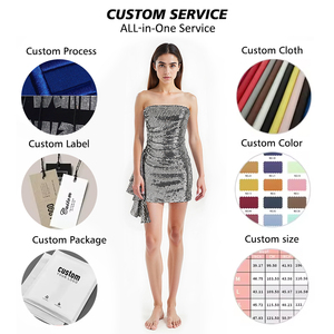 Vestidos personalizados mujeres fabricante OEM doble loco envoltura dobladillo lentejuelas tubo Porm Sexy Clubwear fiesta mujer vestido - Product Image 2