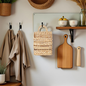 <span class=keywords><strong>Panier</strong></span> <span class=keywords><strong>mural</strong></span> suspendu rectangulaire moderne en jacinthe d'eau tressée avec poignée écologique pour la décoration intérieure - Product Image 6