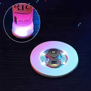 Round Color Changing Light Up Bottle Sticker Led Light Cup Bottle Drink Coaster Glow In Dark Led Coaster With 3m Sticker