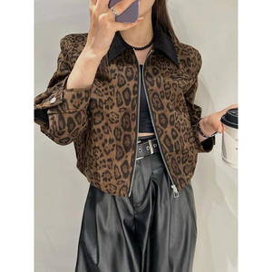 2026 <strong>Petite</strong> Women's Cropped <strong>Biker</strong> Style Edgy Faux Leather Motorcycle Short Coat Fall Winter Leopard Print Stand Zipper Autumn - Product Image 4