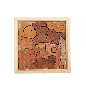 Rompecabezas de madera para niños pequeños, rompecabezas con forma de animal, tablero con marco de madera, juguete educativo de aprendizaje temprano de madera maciza - Product Image 3
