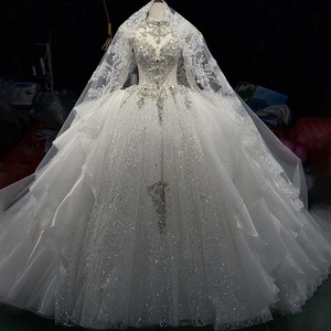 Hz011 Impresionante Vestido de Novia de Tul con Lentejuelas y Cristales Blancos Plateados, Estilo Halter con Volantes en Capas, Jancember - Product Image 1