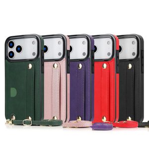 Funda de Teléfono de Cuero y TPU con Correa para Muñeca y Ranura para Tarjetas para <span class=keywords><strong>iPhone</strong></span> 17 Pro Max 16 17E 15 con Correa Cruzada - Product Image 1