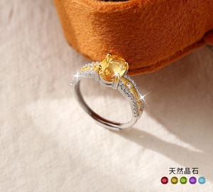 Anillo de Compromiso Ajustable de Dos Tonos en Plata 925 Chapado en Oro Vintage, con Piedra Natural Ovalada de Alta Calidad de 6*8mm - Product Image 2