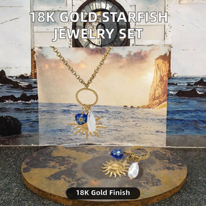 Conjunto de Joyería de Acero Inoxidable Chapado en Oro de 18K, Collar y Aretes con Perlas Sol y Luna para Mujer, Regalo para Fiesta - Product Image 2