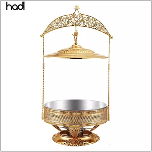 Plats de service blancs et dorés avec chauffe-plats suspendus, chauffe-plats ronds de luxe pour <span class=keywords><strong>buffet</strong></span>, pour la restauration - Product Image 6