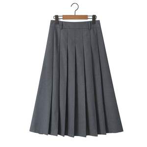 รันฉีกระโปรงพลีทเอวสูงทรงเอสำหรับผู้หญิง สีเทา ไซส์พลัส กระโปรงยาวพร้อมป้าย โพลีเอสเตอร์ไฟเบอร์ N8857 - Product Image 3