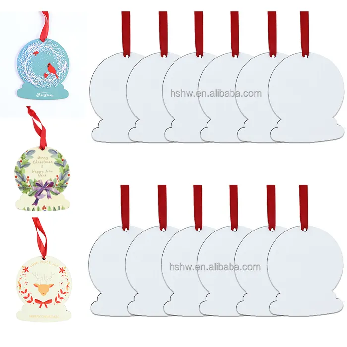 Stokta MDFSUB süblimasyon noel askı süsleri 3mm snowglobe şekli çift taraflı beyaz MDF süblimasyon süs boşlukları