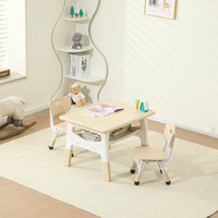 Juego de Mesa y Silla Infantil de Plástico para Preescolar, Estilo Moderno y Minimalista, Escritorio Ajustable en Altura, Multifuncional, con Almacenamiento para Arte