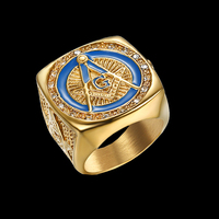 Bijoux de moulage OEM ODM 316 en acier inoxydable, or, cristal, émail bleu, bagues de maçons libres pour hommes et femmes