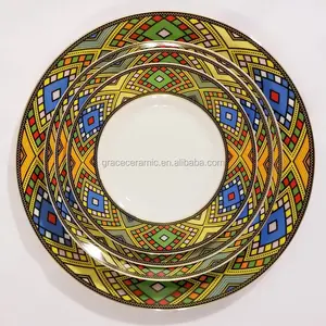 批发定制廉价陶瓷盘子精品埃塞俄比亚艺术盘