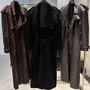 Manteau <span class=keywords><strong>trench</strong></span> en <span class=keywords><strong>daim</strong></span> véritable pour femme, longueur au sol 150 cm - Product Image 2