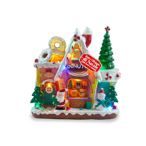 Casa de Donuts Navideña de Resina con Luces LED, Función Giratoria y Música, Decoración de Casa de Dulces - Product Image 1