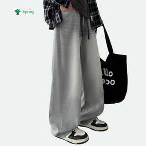 <strong>2026</strong> Spring Teenager Paris Grey Straight Leg Breathable Mid Waist Light Wash Casual <strong>Denim</strong> Jeans Low MOQ - Product Image 3