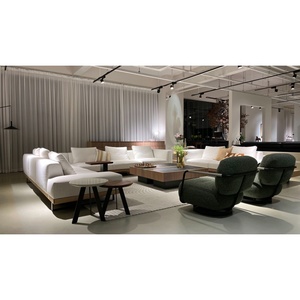 Bộ ghế sofa kết hợp hình chữ L bằng vải hiện đại của Ý, nội thất phòng khách châu Âu bằng gỗ nguyên khối, ghế sofa lớn màu trắng sang trọng - Product Image 5