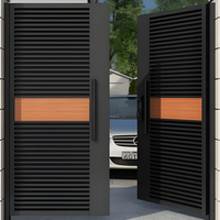 Portail double en aluminium à lattes verticales ondulées avec serrure intelligente numérique pour entrée de villa, cour et allée, thermolaqué