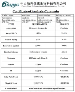 100% प्राकृतिक Curcumin कीमत curcumin 95% निकालने पाउडर curcumin