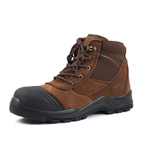 Bottes de sécurité hivernales à embout d'acier en cuir véritable mi-montantes avec semelle extérieure en PU/caoutchouc anti-perforation pour la construction et l'usine