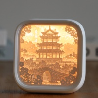 Lanterne en papier décorative personnalisée, sculpture artistique découpée au laser, boîte à ombre, vente en gros, veilleuse LED USB pour chambre à coucher, Noël