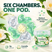 Produsen 9g 6-Chamber Camellia Laundry Detergent Pods 70 Pod Per Ember Label Pribadi OEM
