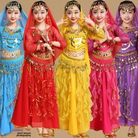 Ensemble de costumes de danse orientale en polyester à paillettes brillantes, tenue de performance orientale, robe Saidi arabe, robe Baladi, écharpe pour filles et enfants
