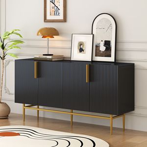 DB TREXM Buffet moderne élégant à 4 portes en bois de manguier avec poignée en métal doré pour salle à manger, salon et chambre à coucher - Product Image 4