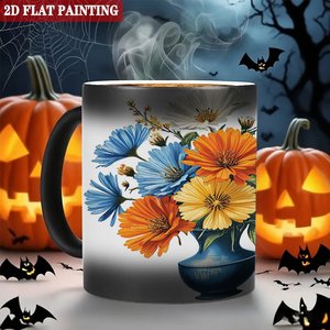 Frosted Black <b>Ceramic</b> Mug 11oz Heat Activated <b>Cup</b> With Floral Design 2D Flat Painting - Product Image 6