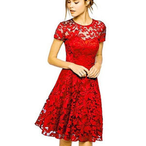 เดรสลูกไม้ผู้หญิงไซส์ S-5XL สำหรับฤดูร้อน คอทรงโอ แขนสั้น สีน้ำเงินรอยัล ทรงเอ สไตล์ลำลอง สำหรับผู้หญิงและเด็กผู้หญิง ขายส่ง - Product Image 6