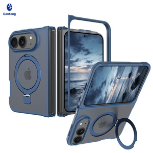 Étui de téléphone magnétique bleu soyeux et lisse de qualité supérieure pour <span class=keywords><strong>iPhone</strong></span> 18 Fold avec 120 [unités/points/points de référence] °   Support de raquette avec logo personnalisé et emballage à motif - Product Image 1