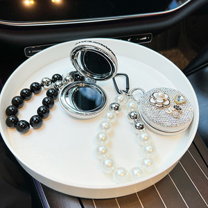 Korean Style for Style Folding Mirror <strong>Keychain</strong> Creative Beaded Portable Car Key Chain Makeup Mirror Bag - Product Image 4