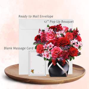 Cadeaux personnalisés Lumière LED et musique 3D Pop up Carte de voeux Bouquet de fleurs et de roses pour anniversaire de mariage Saint Valentin - Product Image 2