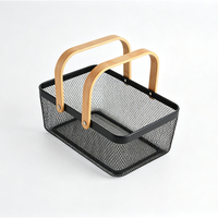 Panier en métal avec poignée en bois, panier en maille métallique, panier de rangement, panier à fruits avec poignée