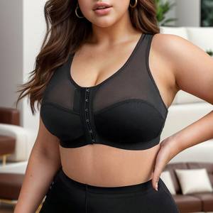 Soutien-gorge de sport à boutons avant confortable et sexy pour femmes soutien-gorge push-up fin en maille semi-transparente de grande <span class=keywords><strong>taille</strong></span> - Product Image 2