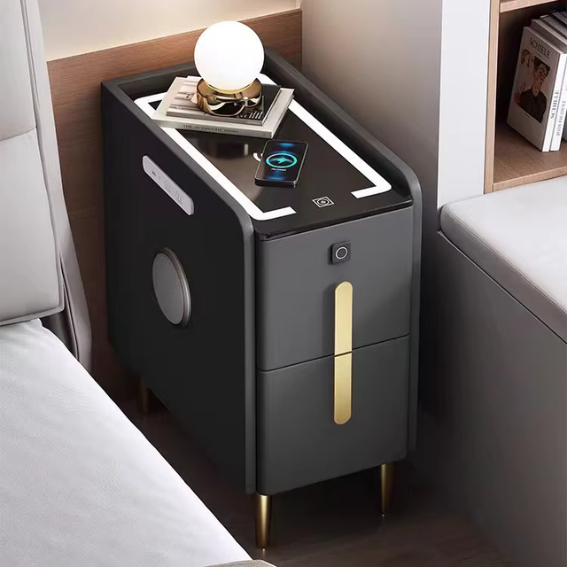 2025 Modern Cheap Wholesale Smart Nightstand LED Wireless Charger 3 Drawers Bedside Table Inteligente