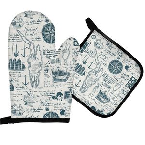 Ensemble de gants de four et de porte-casseroles en tissu de coton avec logo imprimé personnalisé résistant à la chaleur et au lave-vaisselle écologique pour la cuisine - Product Image 1
