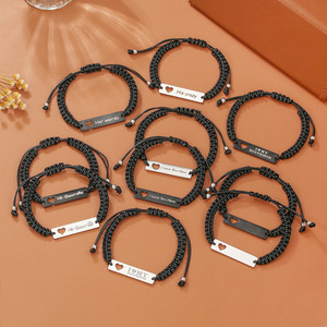 <b>Couple</b> Woven <b>Bracelet</b> Stainless Steel Heart Tag Valentine Gift for Lovers - Product Image 1