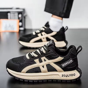 Men's Sporty Casual Lace-Up Closed Toe <b>Shoes</b>-Soft-Sole Sports Board Design Mesh Upper Breathable <b>Waterproof</b> Retro Lightweight - Product Image 2