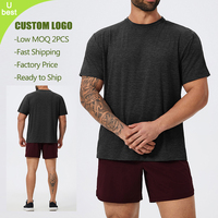 Kaos Pria Lengan Pendek Kerah Bulat Bahan Campuran Lembut untuk Olahraga Kasual, Tenis, Bulu Tangkis, Hiking, Latihan Luar Ruangan