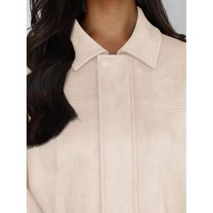 2025 Custom Queen Womens Faux Suede Bomber Jacket Varsity Style Solid Oversized Zip Chaqueta de cuero de invierno XL Abrigo de motocicleta - Product Image 3