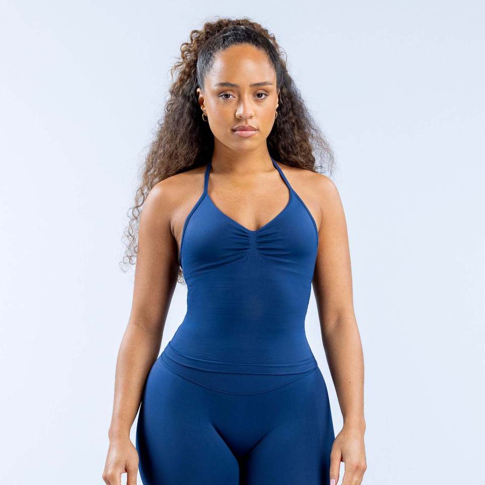Hot Selling Activewear Original Impact Longline Strappy Top For Women High Elasticity Nylon Halter Neck Seamless Yoga Tank Top