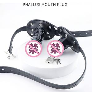 लॉक करने योग्य डिल्डो मुंह गाग, बीडीएसएम पर चमड़े का पट्टा वयस्क सेक्स खिलौना के साथ मुंह संयम - Product Image 2