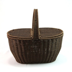 Storage Basket Rectangle/Oval Plastic PP Rattan Storage Basket With Lids Picnic Basket With Handle