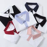 Chemise style streetwear 200g en pur coton, col rabattu, manches courtes, encolure color-block, coupe décontractée et ample, uniforme de classe