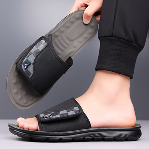 Sandalias Casuales para Hombre, Punta Abierta, Parte Superior de PU con Diseño a Cuadros, Suela de EVA Antideslizante, Suela Suave, para Playa y Verano - Product Image 4