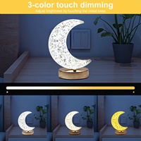 Lampe de table moderne Crystal Moon E26, 3 couleurs de lumière, en forme d'étoile, commande tactile, lampe de chevet LED, décoration Ramadan