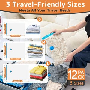 Vacuum Storage <b>Bags</b> 12 Pack With Rechargeable Pump S M L Sizes For Travel Space Saving <b>Compression</b> Suitcase Organizer - Product Image 4