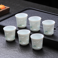 Tasses à thé Gongfu haut de gamme en céladon bleu délicat et porcelaine blanche de Jingdezhen, ensembles de thé domestiques pour la vente en gros