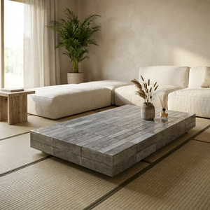 Durable Handmade Japandi Minimalist Grey Glazed Ceramic <strong>Tile</strong> <strong>Coffee</strong> <strong>Table</strong> Adjustable Feet Low Profile Accent <strong>Table</strong> Living Room - Product Image 1